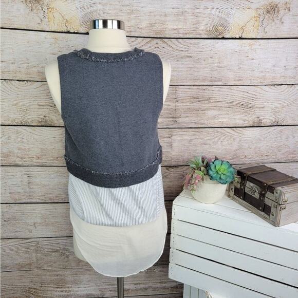 10 Crosby Derek Lam Women's Striped Knit Layered Blouse Grey/White Size 4 - Picture 3 of 9